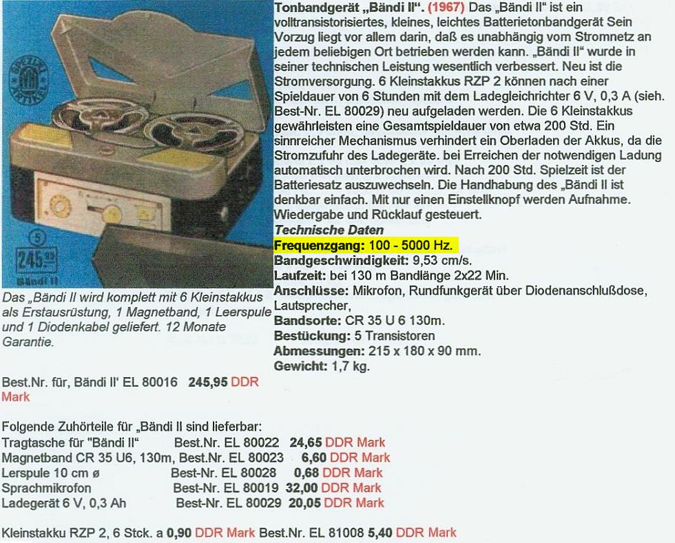 Bändi II - Verkaufsofferte im Katalog des VHL