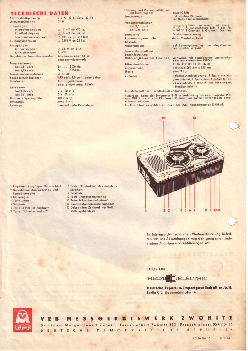 Werbe- und Datenblatt von 1964 (2)
