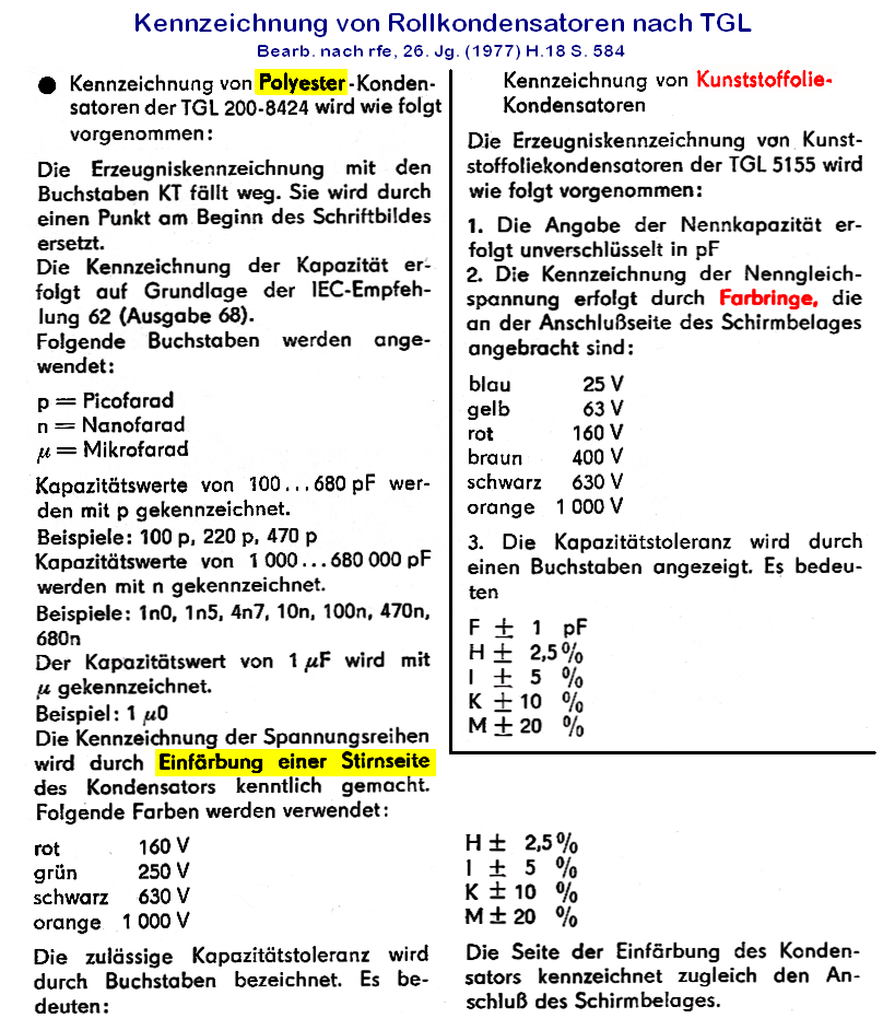 Treffpunkt der Interessengemeinschaft :: Thema anzeigen - Kondensatoren -  Kennzeichnung der DDR-Kondensatoren