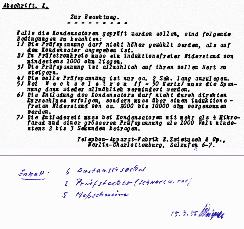 Hinweisblatt, vermutl. W16, 1956
